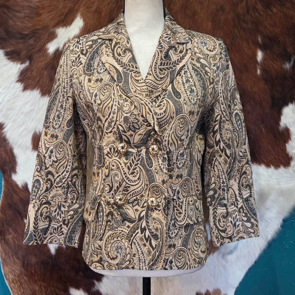 Express Paisley Double-Breasted Blazer in Cream and Black